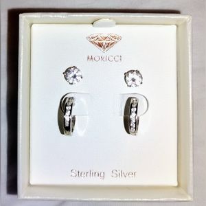Gorgeous New Moricci Sterling Silver & Cubic Zirconia Earrings 2 pair set!